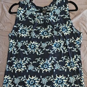 Ann Taylor Navy and Aqua Floral Blouse